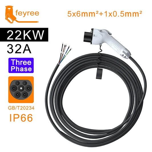 feyree GB/T Charger Plug EV Charger Cable 5m 32A 7KW 16A 3.5KW 1Phase 11KW 22KW 3 Phase for Car Charger Station Electric Vehicle by 54 Energy - Renewable Energy Store