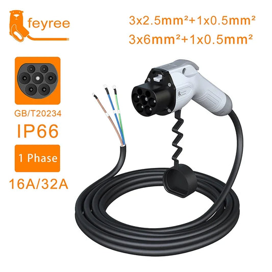 feyree GB/T Charger Plug EV Charger Cable 5m 32A 7KW 16A 3.5KW 1Phase 11KW 22KW 3 Phase for Car Charger Station Electric Vehicle by 54 Energy - Renewable Energy Store