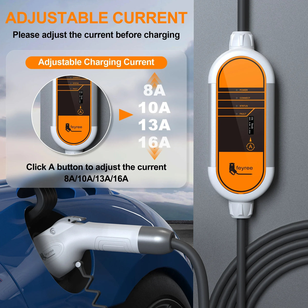 feyree GB/T Cord EV Charger 16A 3.5KW 1Phase Portable Charger Box Current Adjustable 5M Charging Cable for Electric Vehicle by 54 Energy - Renewable Energy Store