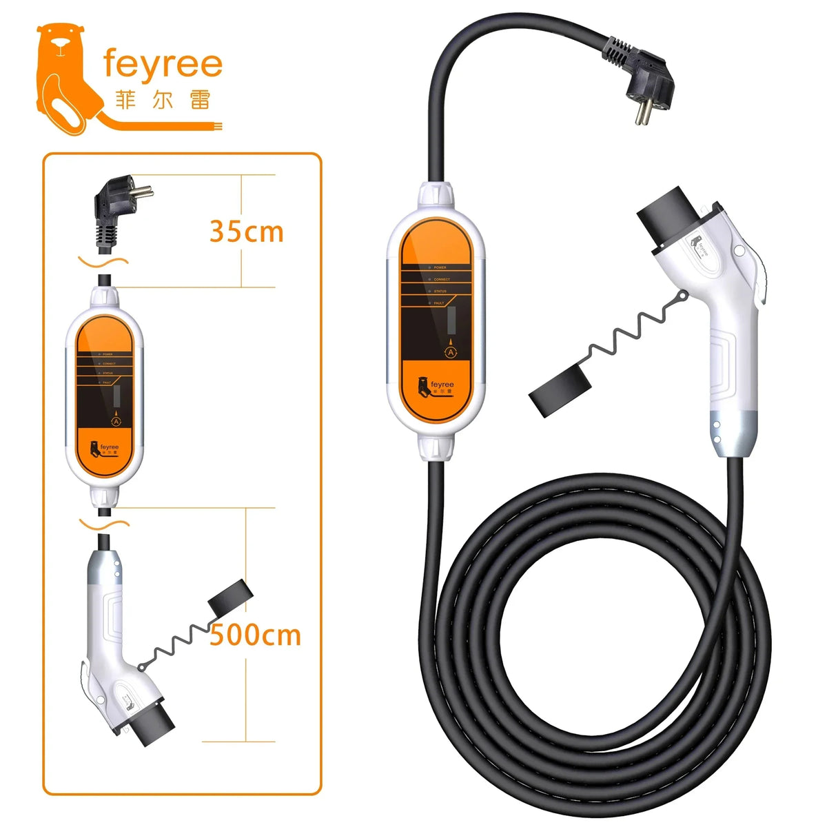 feyree GB/T Cord EV Charger 16A 3.5KW 1Phase Portable Charger Box Current Adjustable 5M Charging Cable for Electric Vehicle by 54 Energy - Renewable Energy Store