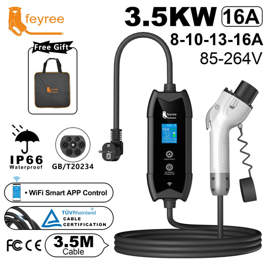 feyree GB/T Portable EV Charger 3.5m Cable with WIFI APP Control 16A 3.5kW Set Charging&DelayTime for EV Cars,Plug customizable by 54 Energy - Renewable Energy Store
