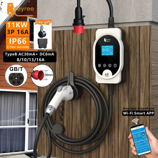 feyree GB/T Socket 11KW 16A 3Phase EV Charger EVSE Wallbox Smart APP Control EV Charging Station CEE Plug for Electric Vehicle by 54 Energy - Renewable Energy Store