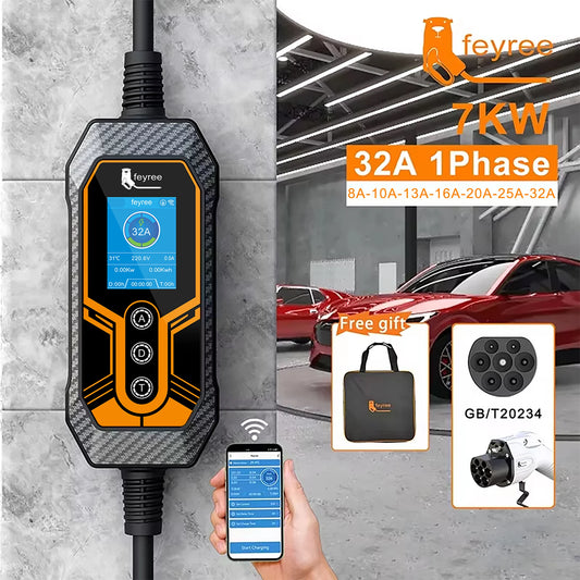 feyree GB/T Socket EV Charger 11KW 16A 3Phase Smart APP WIFI Bluetooth 32A 7KW 1Phase Portable Charging Box for Electric Vehicle by 54 Energy - Renewable Energy Store