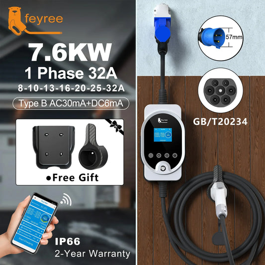 feyree GB/T Socket EV Charger 7KW 32A Adjustable APP Bluetooth Version Set Charging Time EVSE Charging Box for Electric Vehicle by 54 Energy - Renewable Energy Store