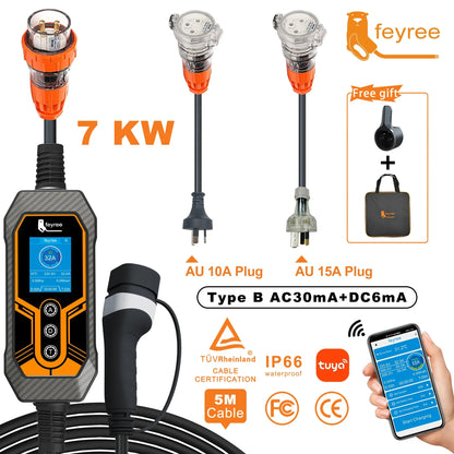 feyree Portable EV Charger Type2 32A 7KW with AU Plug Power Supply Side Smart WiFi APP Adjust Current Timing Charging for EV Car by 54 Energy - Renewable Energy Store