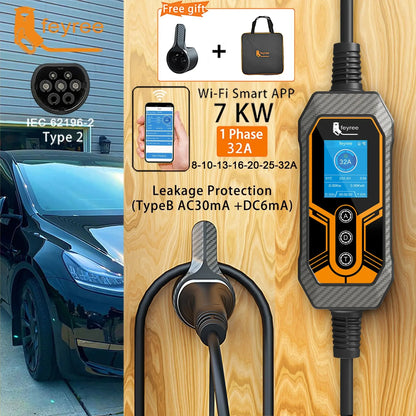 feyree Portable EV Charger Type2 32A 7KW with AU Plug Power Supply Side Smart WiFi APP Adjust Current Timing Charging for EV Car by 54 Energy - Renewable Energy Store