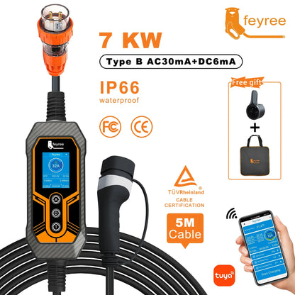 feyree Portable EV Charger Type2 32A 7KW with AU Plug Power Supply Side Smart WiFi APP Adjust Current Timing Charging for EV Car by 54 Energy - Renewable Energy Store