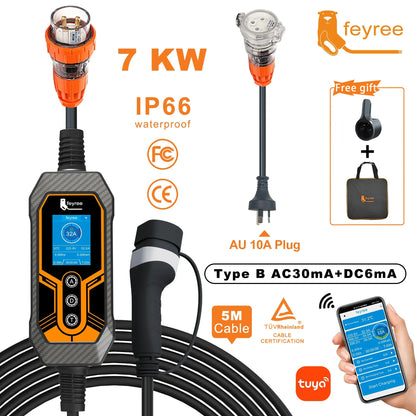 feyree Portable EV Charger Type2 32A 7KW with AU Plug Power Supply Side Smart WiFi APP Adjust Current Timing Charging for EV Car by 54 Energy - Renewable Energy Store
