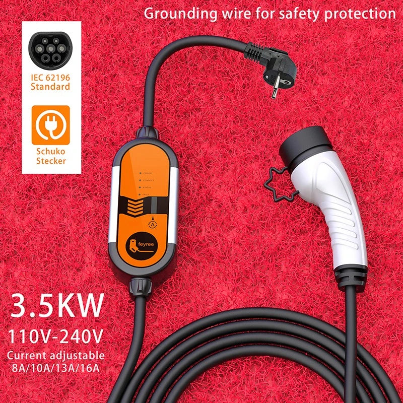 feyree Portable EV Charger Type2 IEC62196-2 16A EVSE Charging Cable Type1 SAE J1772 EU Plug Controller Wallbox for Electric Car by 54 Energy - Renewable Energy Store