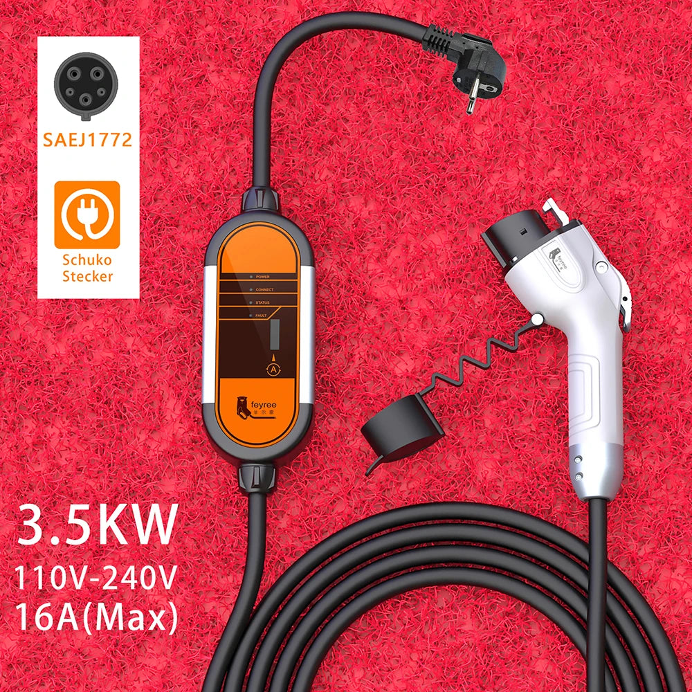 feyree Portable EV Charger Type2 IEC62196-2 16A EVSE Charging Cable Type1 SAE J1772 EU Plug Controller Wallbox for Electric Car by 54 Energy - Renewable Energy Store