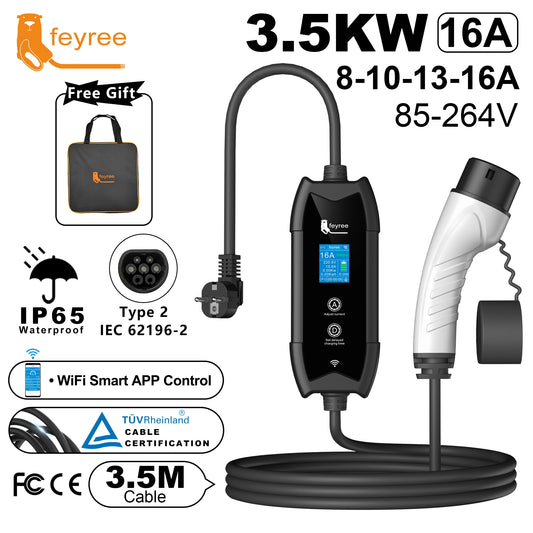 feyree Portable EV Charger Type2 IEC62196-2 EVSE Fast Charging 3.5M Cable EVSE Wallbox WiFi APP Bluetooth Wireless Control by 54 Energy - Renewable Energy Store