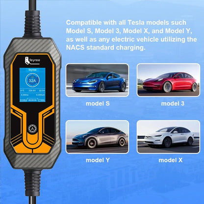 feyree Portable EV Charger Wallbox Tesla 7KW 32A 1Phase Level 2 with 5m Cable Current Adjustable for all Tesla Models 3/Y/S/X by 54 Energy - Renewable Energy Store
