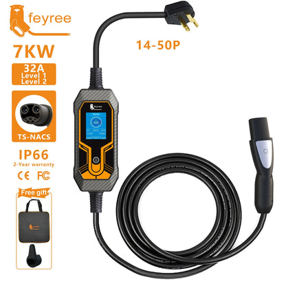 feyree Portable EV Charger Wallbox Tesla 7KW 32A 1Phase Level 2 with 5m Cable Current Adjustable for all Tesla Models 3/Y/S/X by 54 Energy - Renewable Energy Store