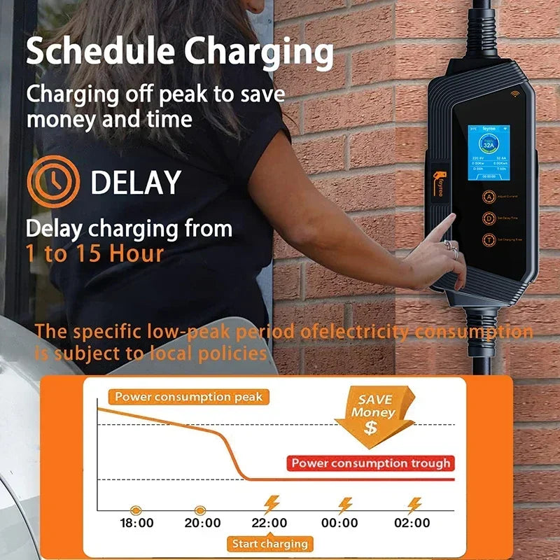 feyree Portable EV charger Type2 32A 7KW Fast Charging for Electric Vehicle APP Wi-Fi Control by Setting Current & Charging time by 54 Energy - Renewable Energy Store