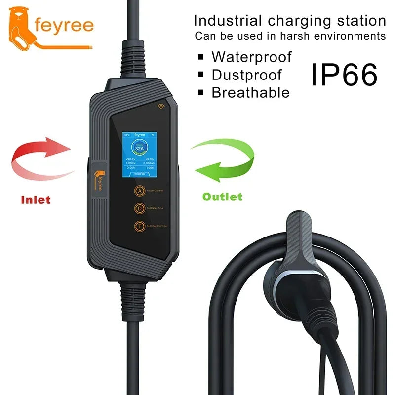 feyree Portable EV charger Type2 32A 7KW Fast Charging for Electric Vehicle APP Wi-Fi Control by Setting Current & Charging time by 54 Energy - Renewable Energy Store