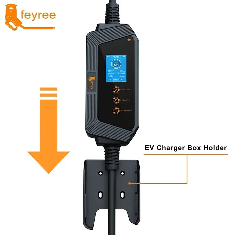 feyree Portable EV charger Type2 32A 7KW Fast Charging for Electric Vehicle APP Wi-Fi Control by Setting Current & Charging time by 54 Energy - Renewable Energy Store