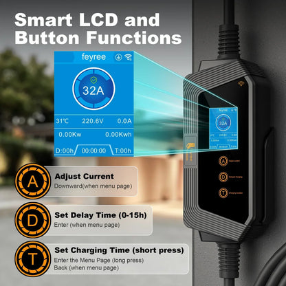 feyree Portable EV charger Type2 32A 7KW Fast Charging for Electric Vehicle APP Wi-Fi Control by Setting Current & Charging time by 54 Energy - Renewable Energy Store