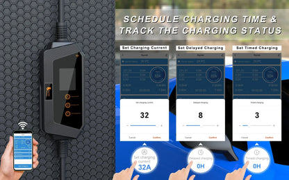 feyree Portable EV charger Type2 32A 7KW Fast Charging for Electric Vehicle APP Wi-Fi Control by Setting Current & Charging time by 54 Energy - Renewable Energy Store