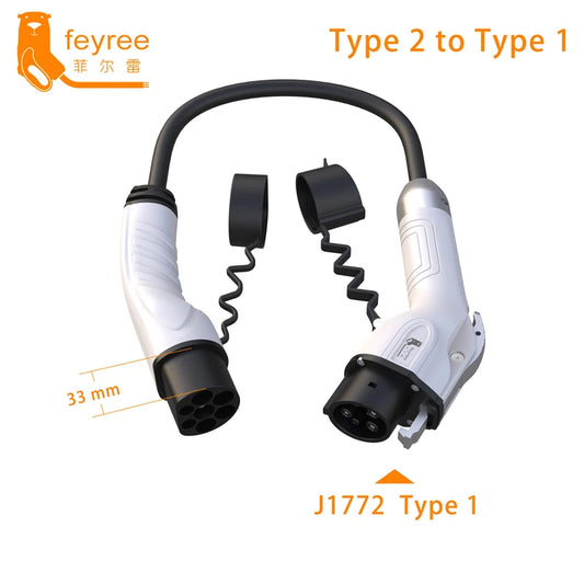 feyree Type 2 to J1772 Type 1 Charging Cable Adapter for EV Charging Station Electric Car EVSE Charger Plug 16A 3.5KW 32A 7KW by 54 Energy - Renewable Energy Store