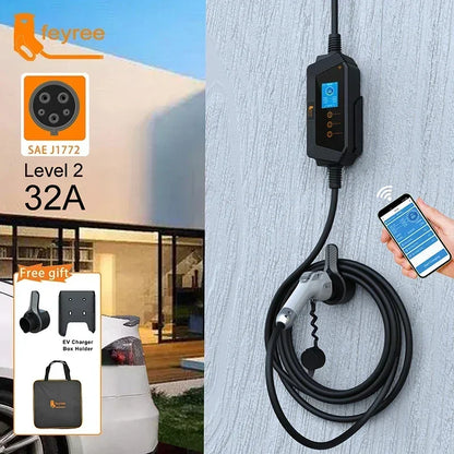 feyree Type1 7KW 32A 1Phase Portable EV Charger J1772 Socket with 5m Cable Smart APP WIFI Control Version for Electric Vehicle by 54 Energy - Renewable Energy Store