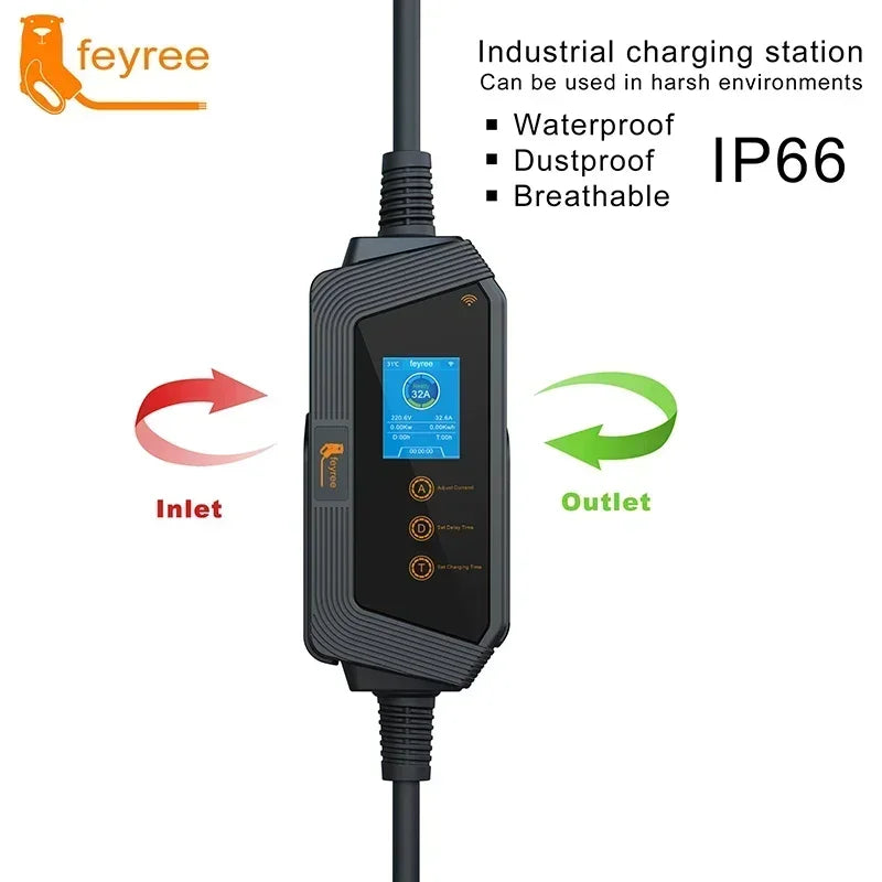 feyree Type1 7KW 32A 1Phase Portable EV Charger J1772 Socket with 5m Cable Smart APP WIFI Control Version for Electric Vehicle by 54 Energy - Renewable Energy Store