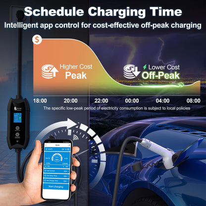 feyree Type1 Portable EV Charger 5m Cable with WIFI APP Control 16A 3.5KW Set Charging&DelayTime for EV Cars,Plug customizable by 54 Energy - Renewable Energy Store