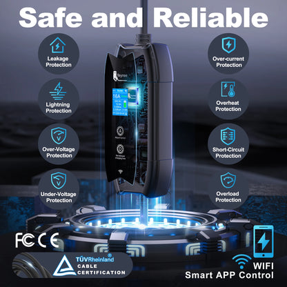 feyree Type1 Portable EV Charger 5m Cable with WIFI APP Control 16A 3.5KW Set Charging&DelayTime for EV Cars,Plug customizable by 54 Energy - Renewable Energy Store