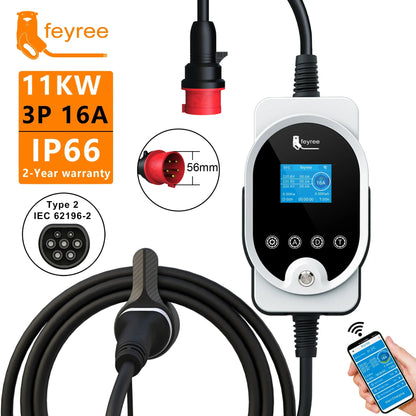 feyree Type2 11KW EVSE Wallbox EV Portable Charger 16A 3Phase Wi-Fi Smart APP Control Charging Station for Electric Car Charger by 54 Energy - Renewable Energy Store