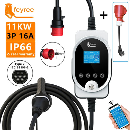 feyree Type2 11KW EVSE Wallbox EV Portable Charger 16A 3Phase Wi-Fi Smart APP Control Charging Station for Electric Car Charger by 54 Energy - Renewable Energy Store