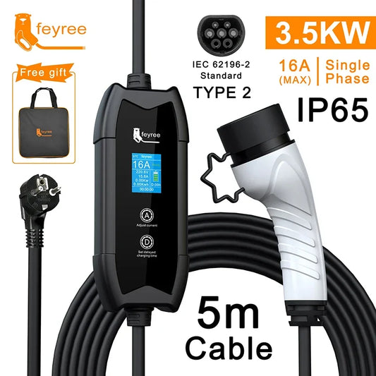 feyree Type2 16A 3.5kW EV Charger Portable Charging Box 5M Cable GBT Socket Type1 J1772 Adapter for Electric Vehicle Car Charger by 54 Energy - Renewable Energy Store