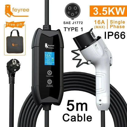 feyree Type2 16A 3.5kW EV Charger Portable Charging Box 5M Cable GBT Socket Type1 J1772 Adapter for Electric Vehicle Car Charger by 54 Energy - Renewable Energy Store