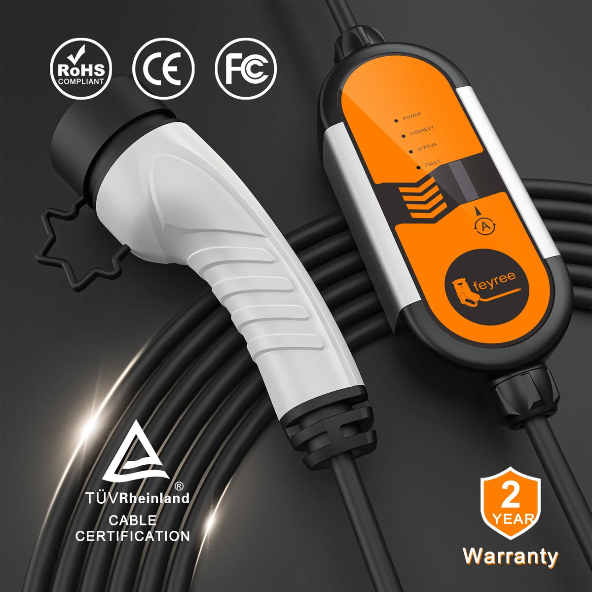 feyree Type2 3.5KW 16A 1Phase Portable EV Charger EVSE Charging Cable 5m Schuko Plug Current Adjustable for Electric Car Charger by 54 Energy - Renewable Energy Store