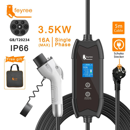 feyree Type2 3.5KW 16A Adjust Current EV Charger Portable Charging Box Set Current&Delay Time with Schuko Plug for Electric Ca by 54 Energy - Renewable Energy Store