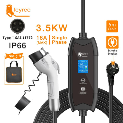 feyree Type2 3.5KW 16A Adjust Current EV Charger Portable Charging Box Set Current&Delay Time with Schuko Plug for Electric Ca by 54 Energy - Renewable Energy Store