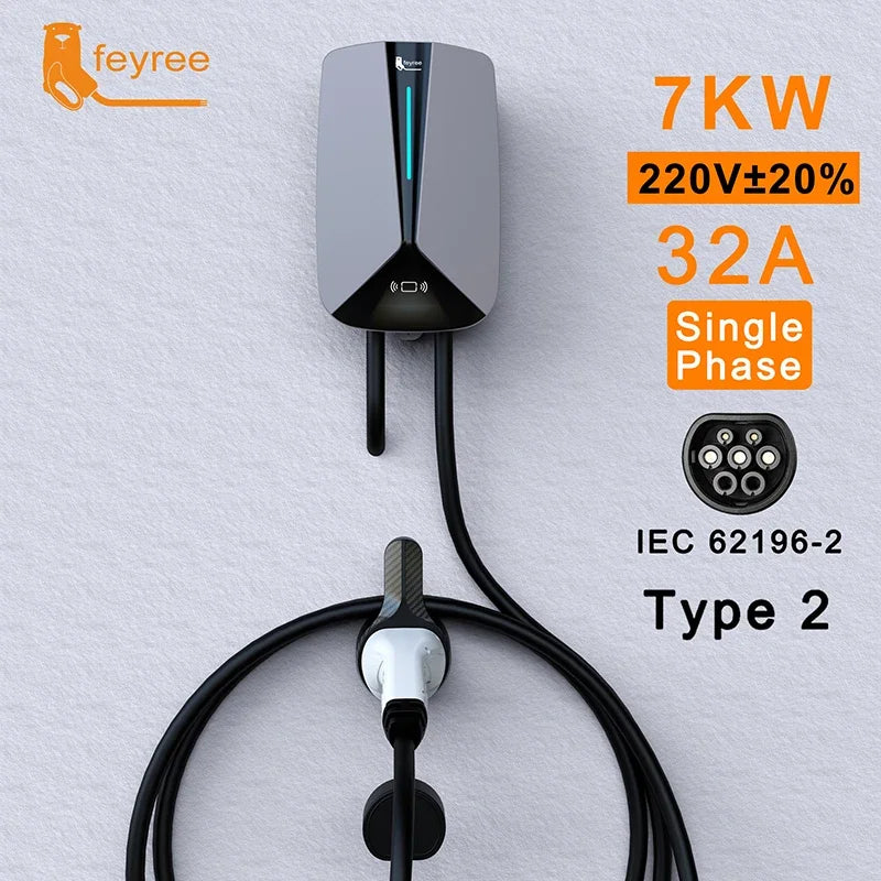 feyree Type2 32A 7.6KW 1Phase EV Charger EVSE Wallbox RFID Cards Version 5m Cable Charging Station for Electric Vehicle Car by 54 Energy - Renewable Energy Store