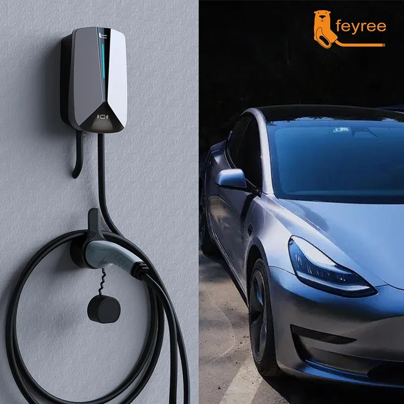 feyree Type2 32A 7.6KW 1Phase EV Charger EVSE Wallbox RFID Cards Version 5m Cable Charging Station for Electric Vehicle Car by 54 Energy - Renewable Energy Store
