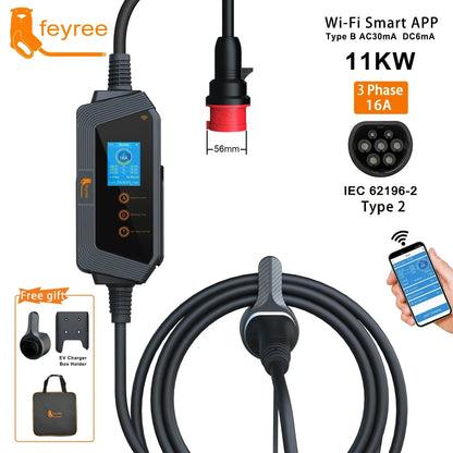 feyree Type2 Cable Portable EV Charger 11KW 16A 3P Car Charger Wi-Fi APP Control EVSE Charging Box CEE Plug for Electric Vehicle by 54 Energy - Renewable Energy Store