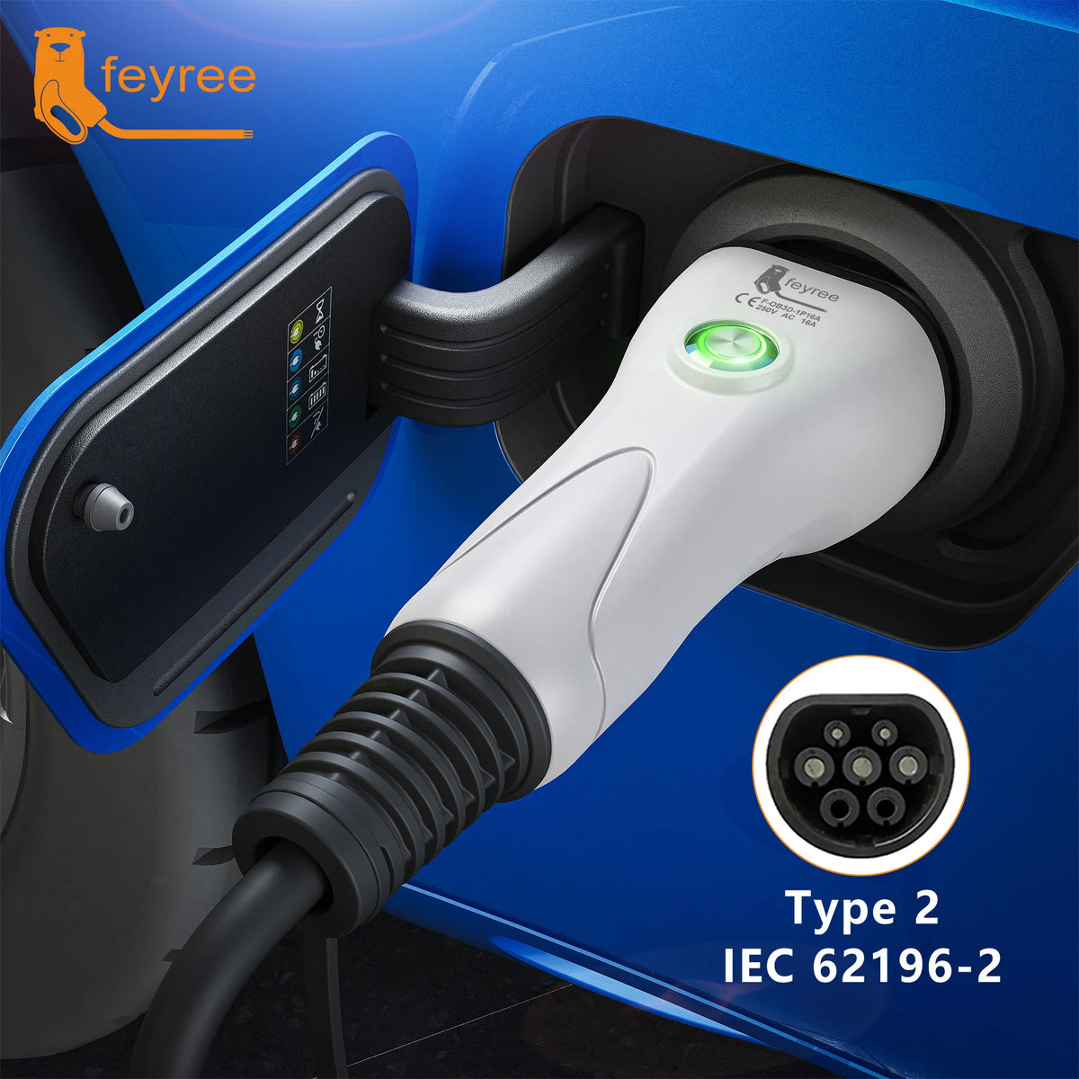 feyree Type2 EV Charger Plug One-touch Stop Function 16A 32A Charger Socket for Car side Electric Vehicle Car Charging Station by 54 Energy - Renewable Energy Store