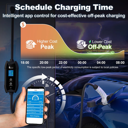 feyree Type2 EV Charger WIFI APP Control 16A 3.5KW GBT 5M Cable Type1 Portable Charging Box Set Charging&DelayTime for EV Cars by 54 Energy - Renewable Energy Store