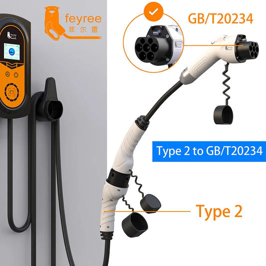 feyree Type2 Male Plug to GB/T Car Charger Adapter for Electric Car Charging Cable Portable EV Charger Plug 16A 11KW 32A 22KW by 54 Energy - Renewable Energy Store