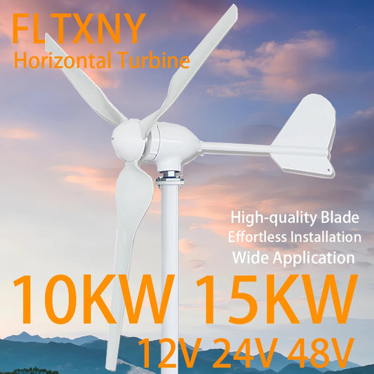 10000W 12V 24V 48V 3 Blades Horizontal Wind Turbine Generator Windmill With MPPT Charger Controller