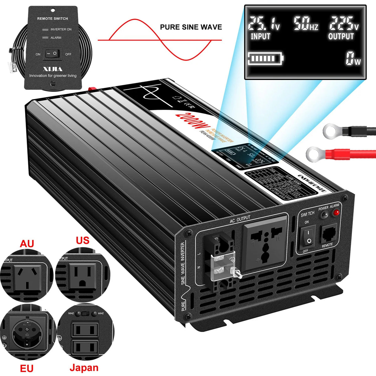 1500W 2000W 2500W 3000W pure sine wave solar power inverter 12V/24V/48V DC to 110V 220V AC LCD screen - 54 Energy - Renewable Energy Store