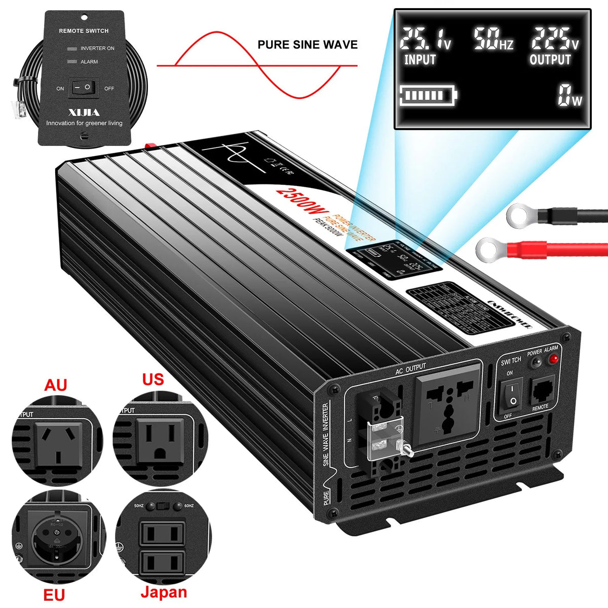 1500W 2000W 2500W 3000W pure sine wave solar power inverter 12V/24V/48V DC to 110V 220V AC LCD screen - 54 Energy - Renewable Energy Store
