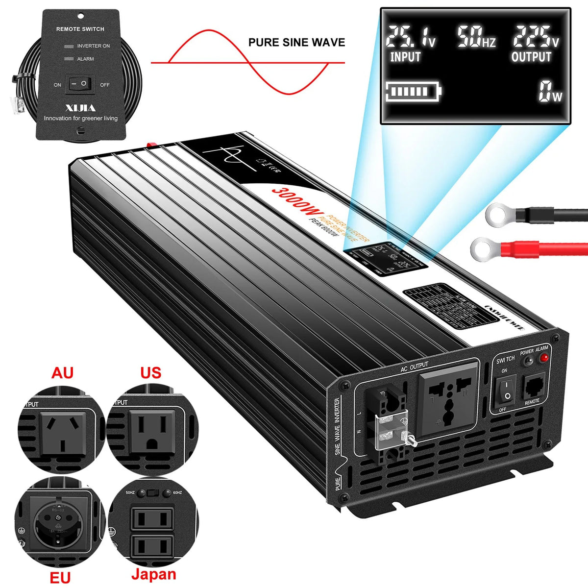 1500W 2000W 2500W 3000W pure sine wave solar power inverter 12V/24V/48V DC to 110V 220V AC LCD screen - 54 Energy - Renewable Energy Store
