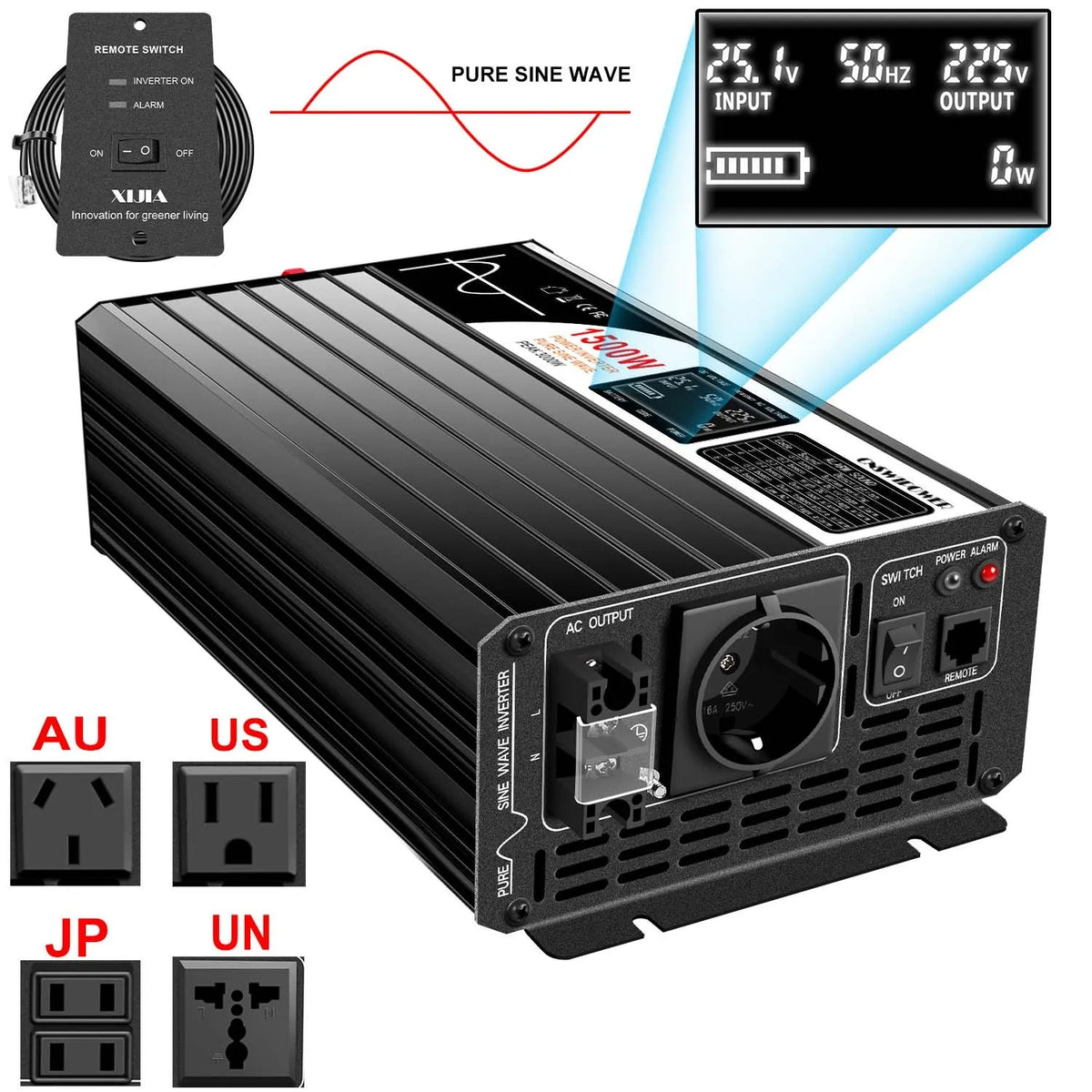 1500W inverter 12v 220v pure sine wave solar power inverter DC 24V 48V to AC 110V with remote control - 54 Energy - Renewable Energy Store