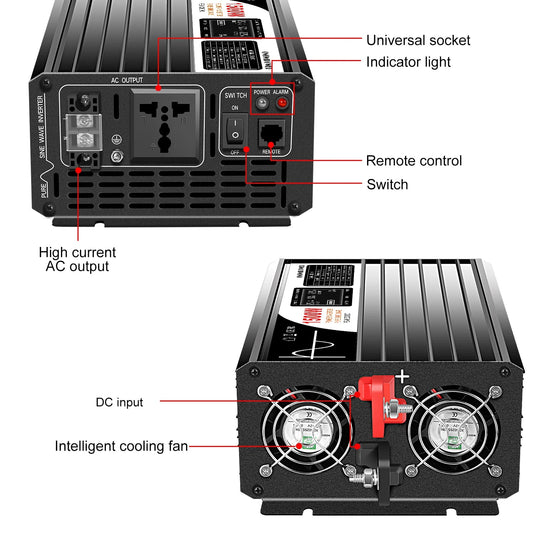 1500W inverter 12v 220v pure sine wave solar power inverter DC 24V 48V to AC 110V with remote control - 54 Energy - Renewable Energy Store
