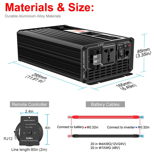 1500W pure sine wave inverter 12V/24V/48V LCD screen - 54 Energy - Renewable Energy Store