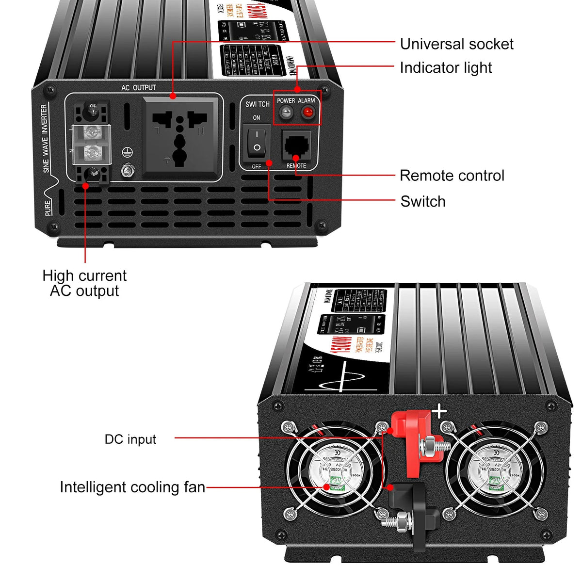 1500W pure sine wave inverter 12V/24V/48V LCD screen - 54 Energy - Renewable Energy Store