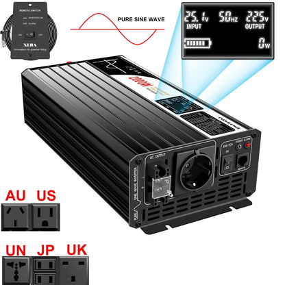 2000W pure sine wave power inverter 12V/24V/48V DC to 110V 220V AC LCD screen - 54 Energy - Renewable Energy Store