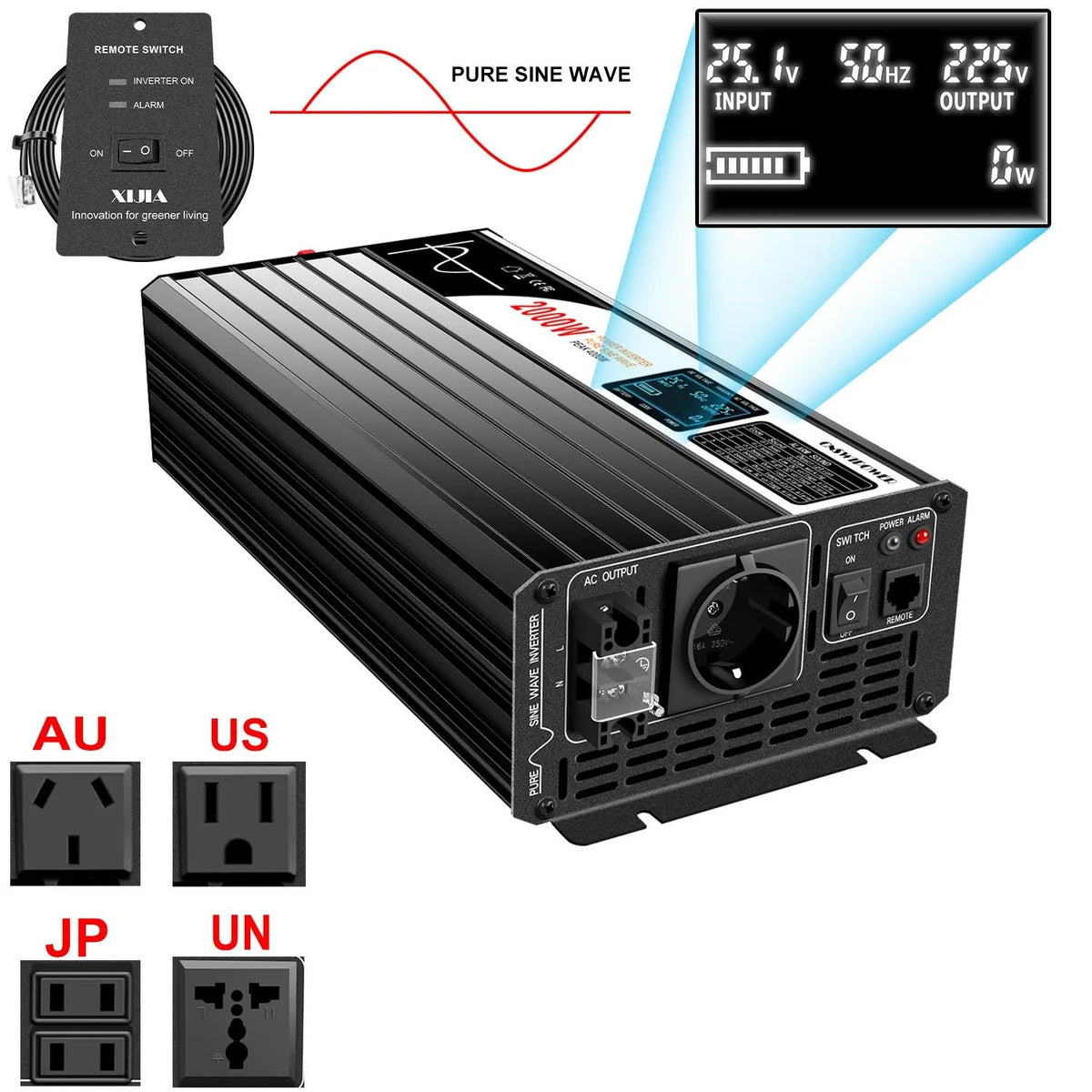 2000W pure sine wave solar power inverter DC 12V 24V 48V  to AC 110V 220V digital display - 54 Energy - Renewable Energy Store